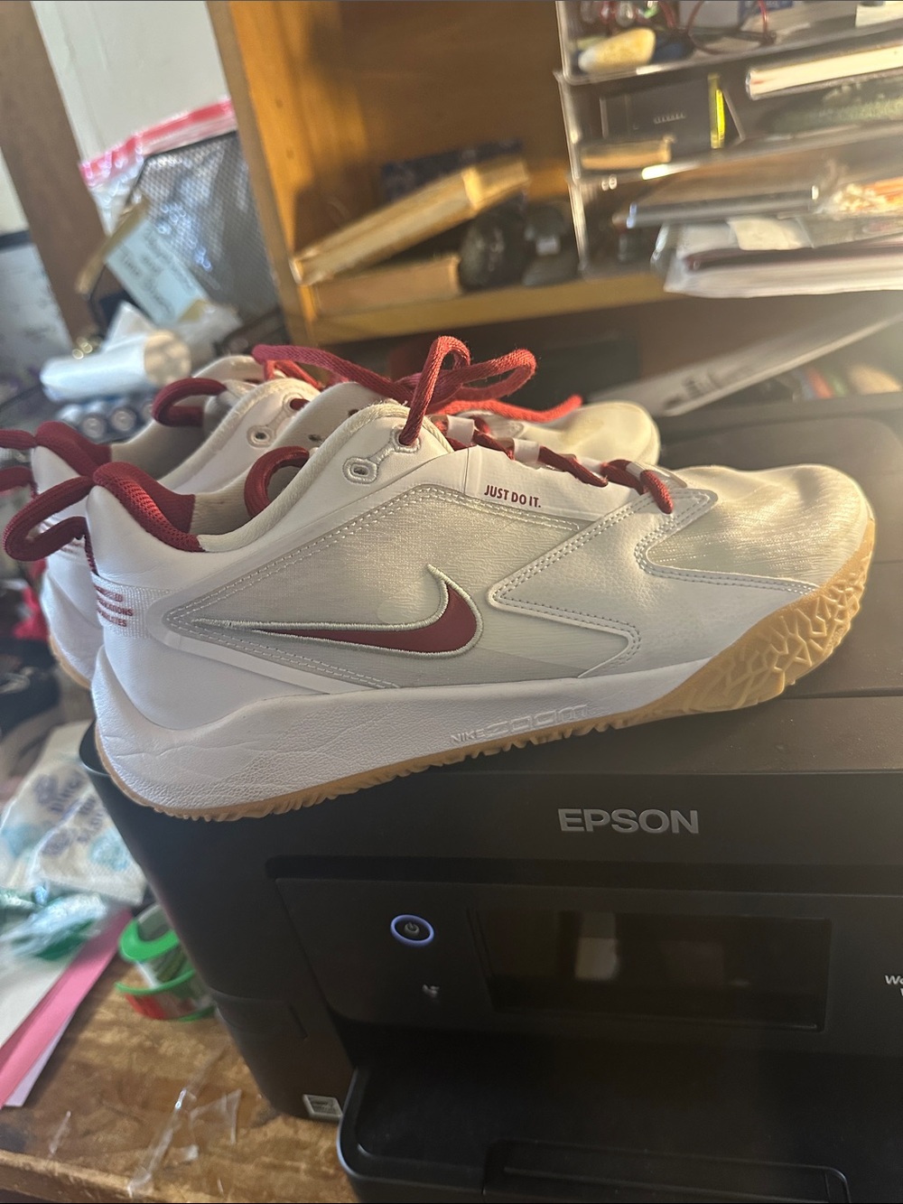Nike Kids White and Team Crimson Volleyball Sneakers